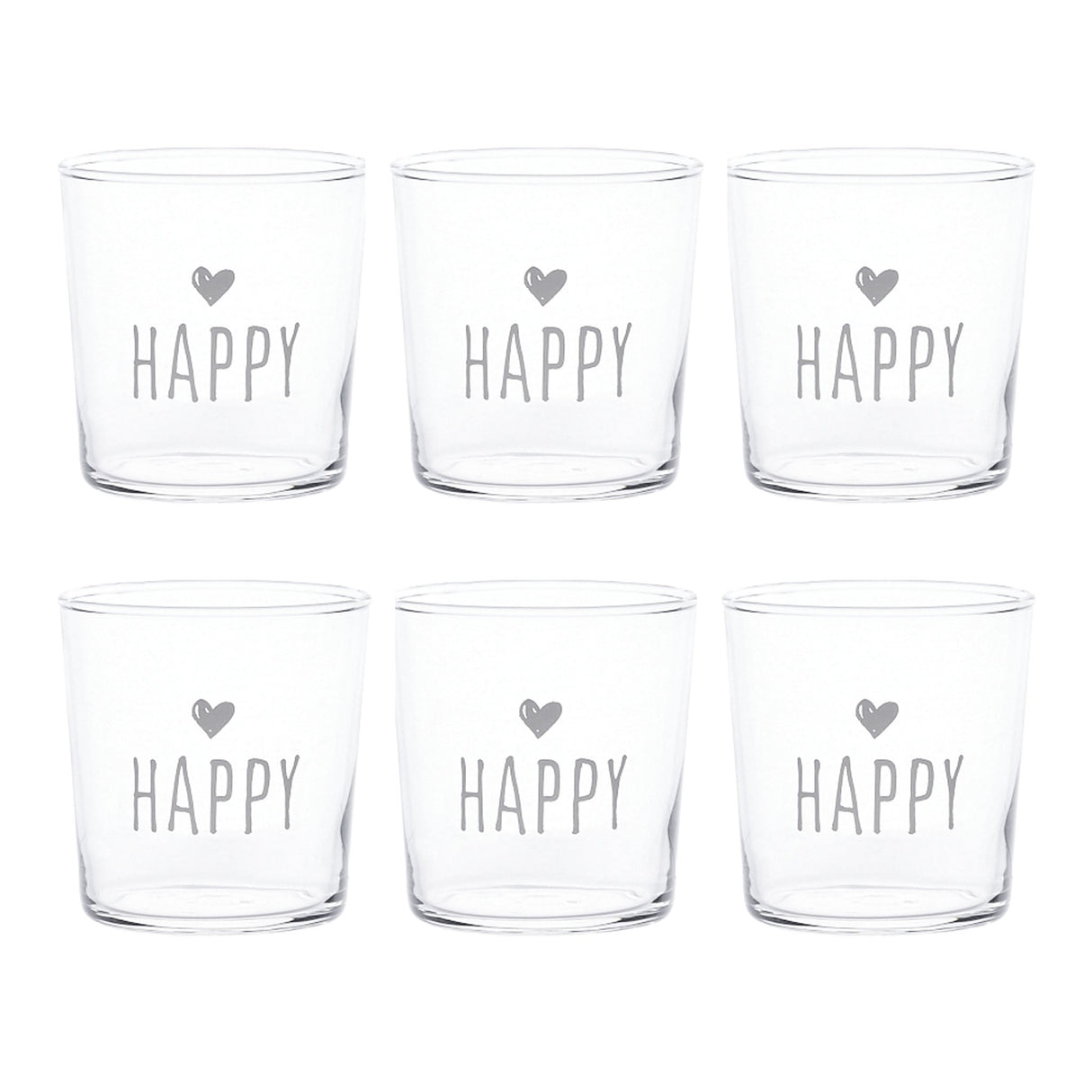 Set 6 Bicchieri Acqua Serigrafati - Happy Bicchieri Simple Day Bianco