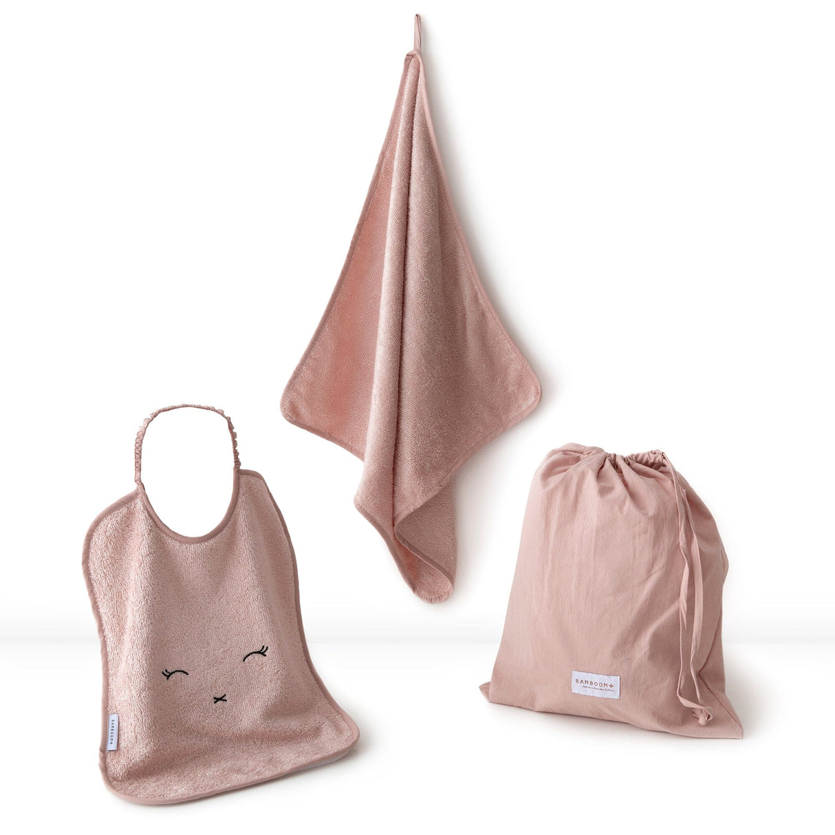 Set Asilo 3 pezzi in Bambù Organico - Terry Accappatoio Bimbo Bamboom Rosa