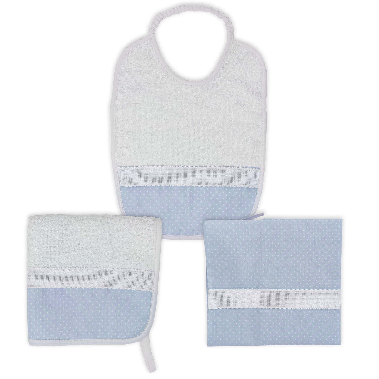 Set 3 Pezzi in Spugna di Cotone - Asilo Set 3 Pezzi Lisola Baby Azzurro