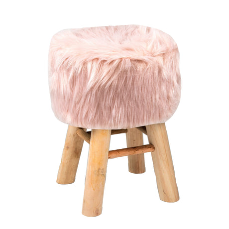Sgabello Rotondo in Pelliccia Sintetica - Eskimo Sgabello Daunex 40 CM Cipria
