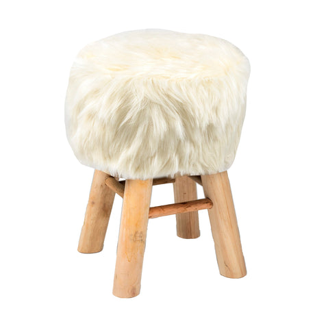 Sgabello Rotondo in Pelliccia Sintetica - Eskimo Sgabello Daunex 40 CM Naturale