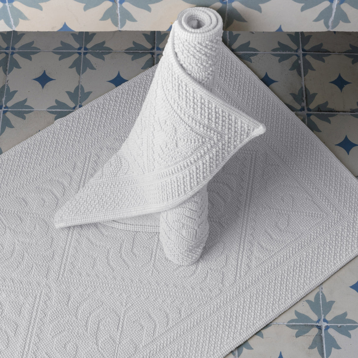 Tappeto in Cotone Stonewashed Jacquard - Enzo Tappeto Vivaraise 54x64 Bianco