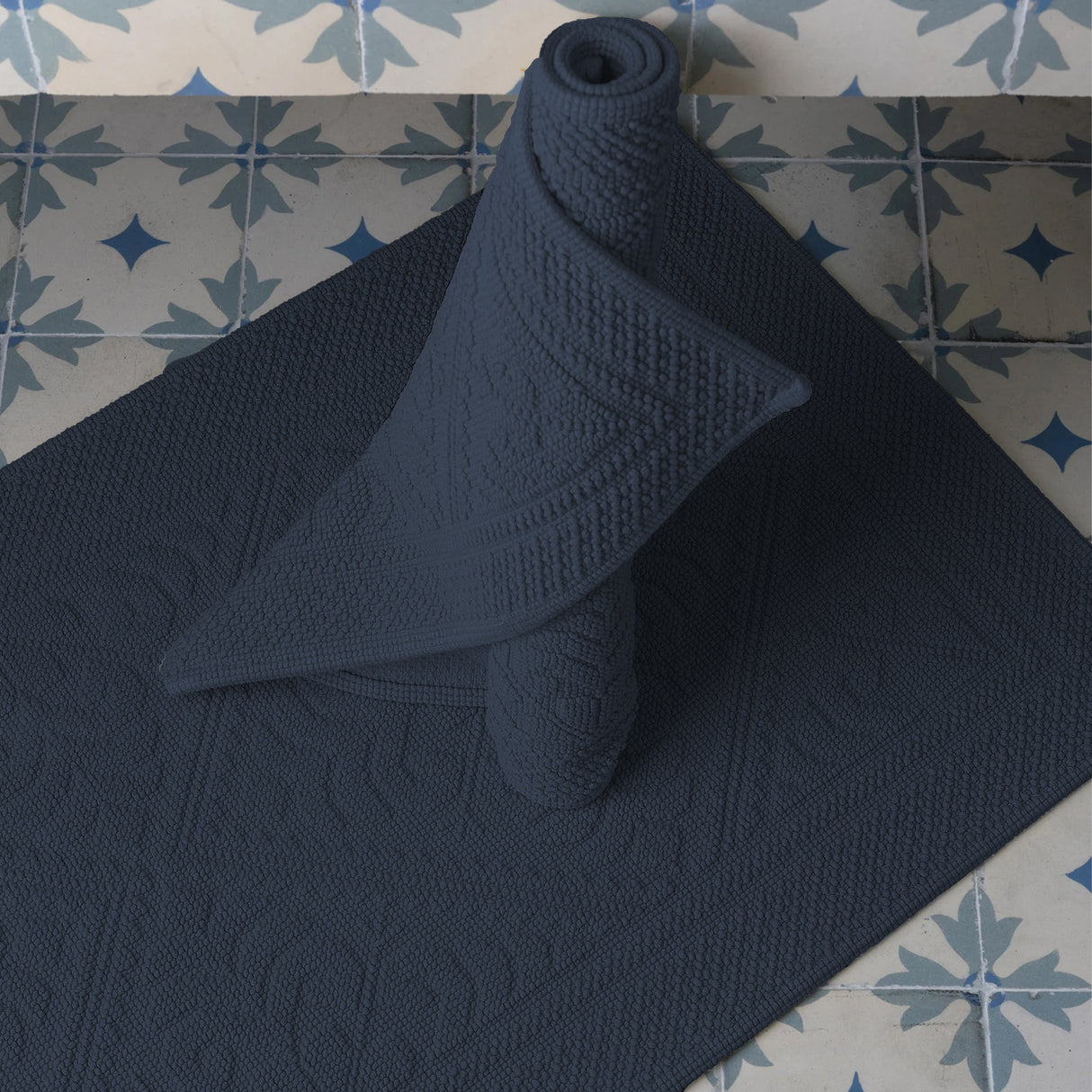 Tappeto in Cotone Stonewashed Jacquard - Enzo Tappeto Vivaraise 54x64 Denim