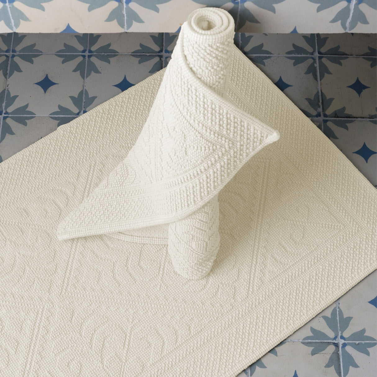 Tappeto in Cotone Stonewashed Jacquard - Enzo Tappeto Vivaraise 54x64 Perla