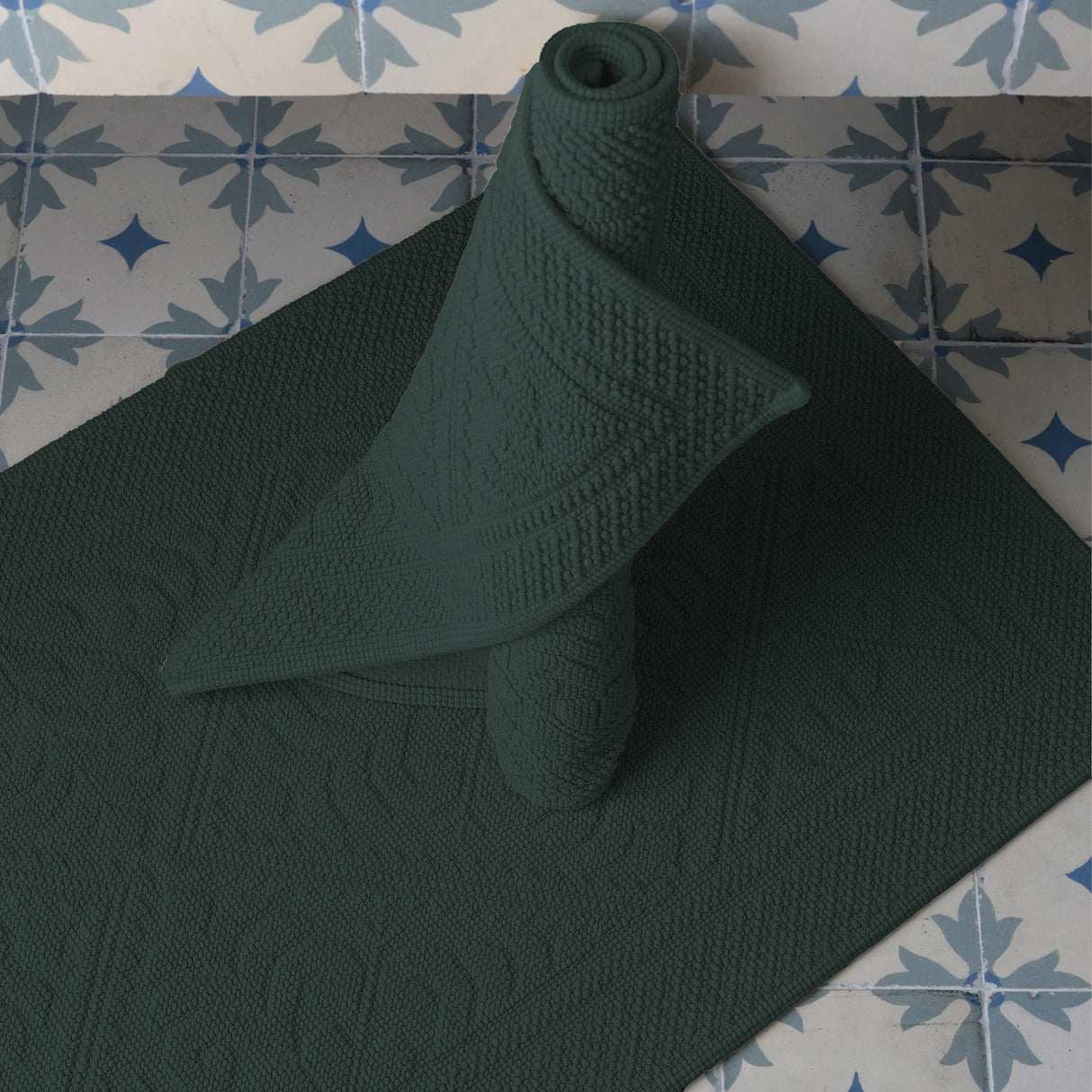 Tappeto in Cotone Stonewashed Jacquard - Enzo Tappeto Vivaraise 54x64 Rosmarino