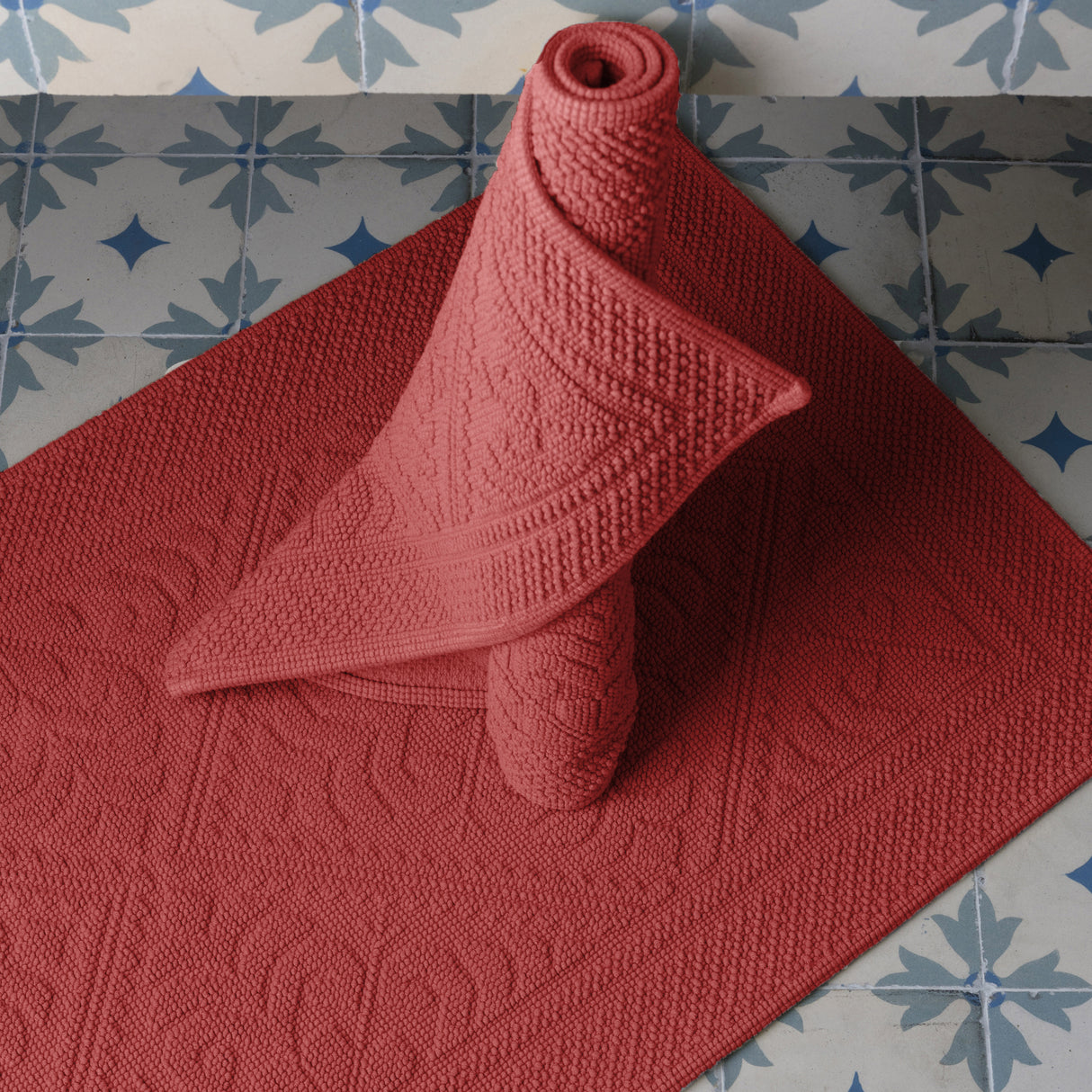 Tappeto in Cotone Stonewashed Jacquard - Enzo Tappeto Vivaraise 54x64 Rosso