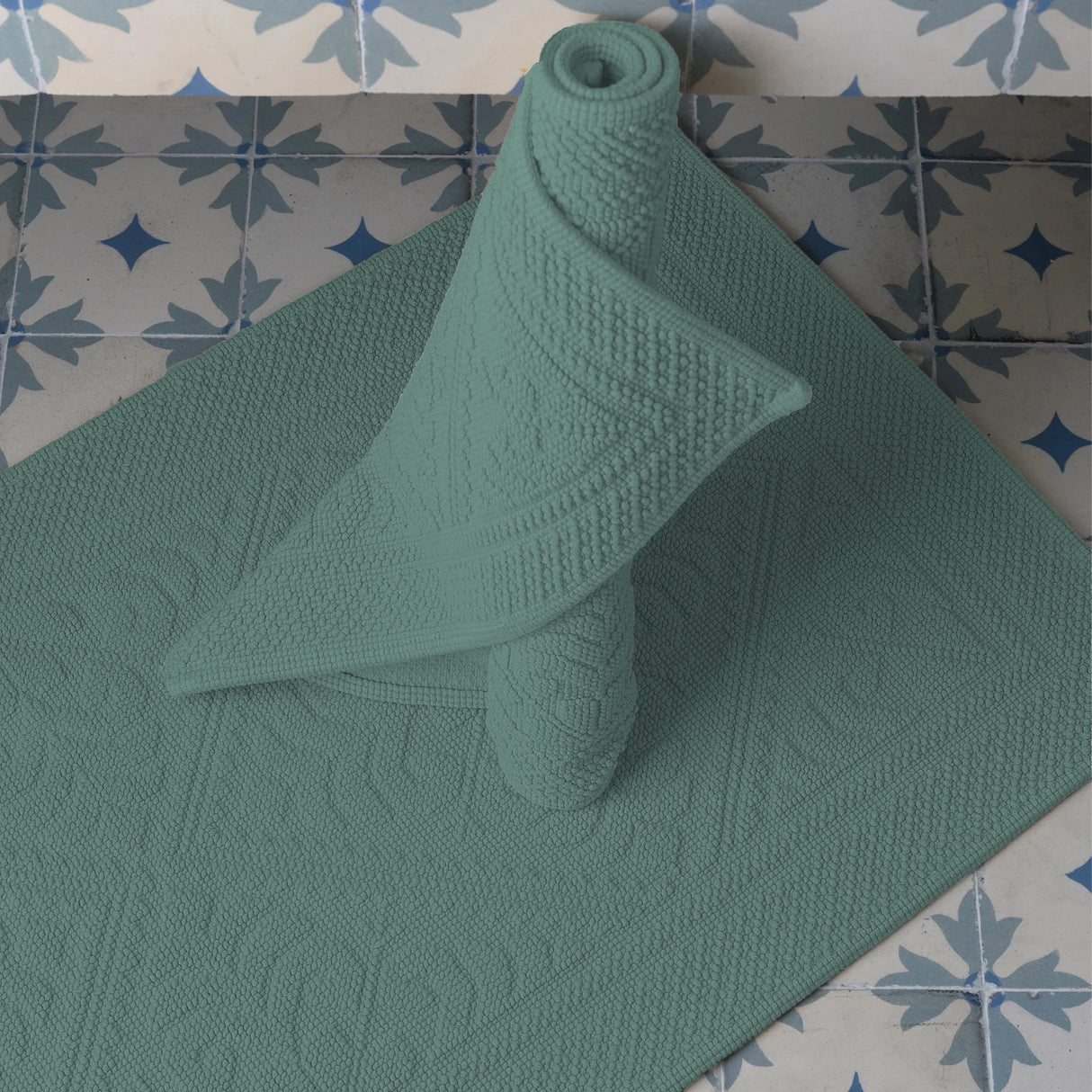 Tappeto in Cotone Stonewashed Jacquard - Enzo Tappeto Vivaraise 54x64 Salvia