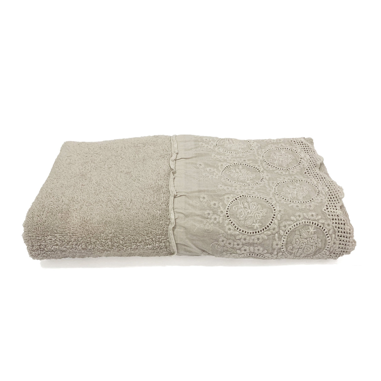 Telo da Bagno in Spugna di Cotone con Pizzo - Betty Telo spugna Creole Home Ostrica