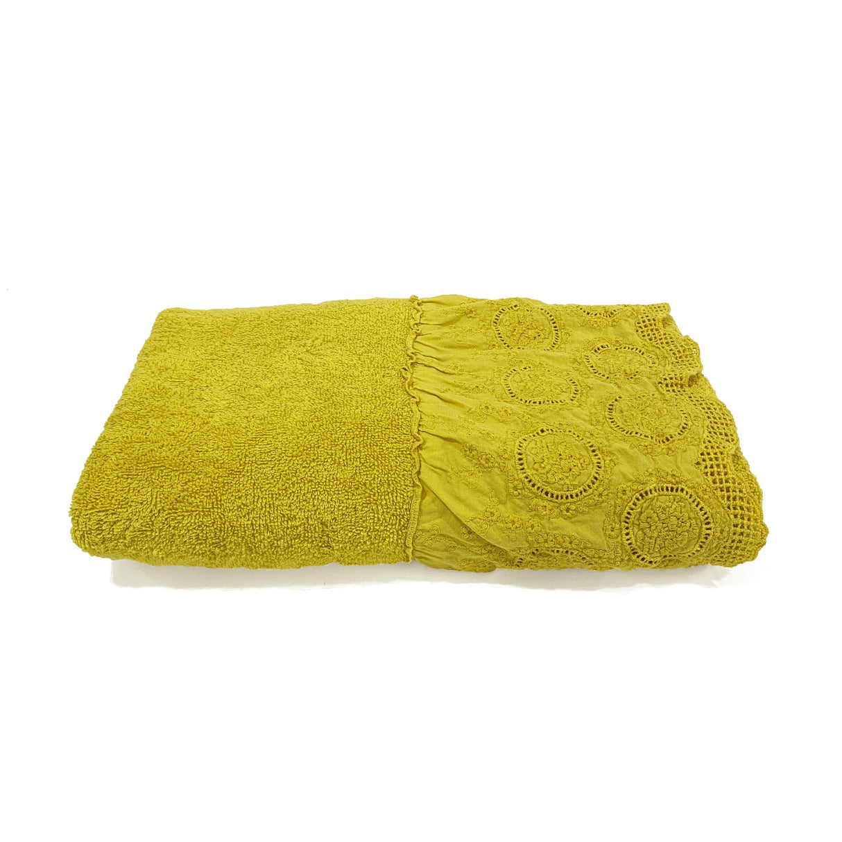 Telo da Bagno in Spugna di Cotone con Pizzo - Betty Telo spugna Creole Home Senape