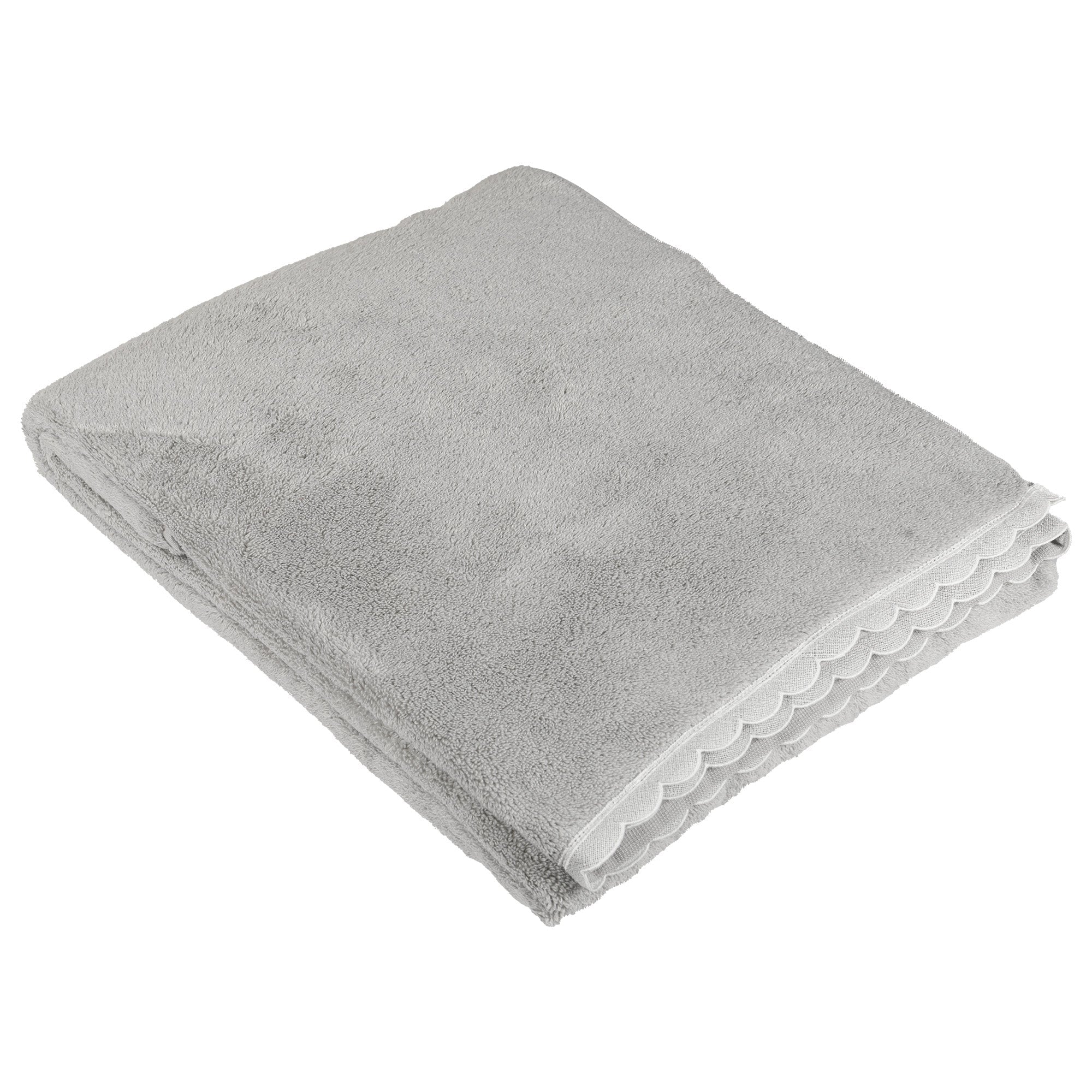 Telo Da Bagno in Spugna di Cotone e Macramè Smerlato - Castello Telo spugna Fazzini Atelier Grigio Perla/Bianco