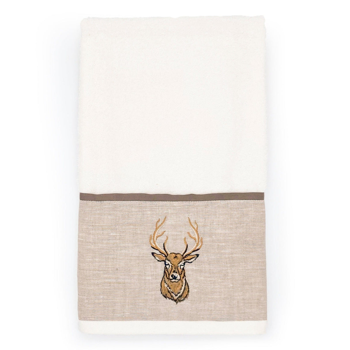 Telo da Bagno Spugna di Cotone con Balza in Lino - Fianna Telo spugna Creole Home Panna