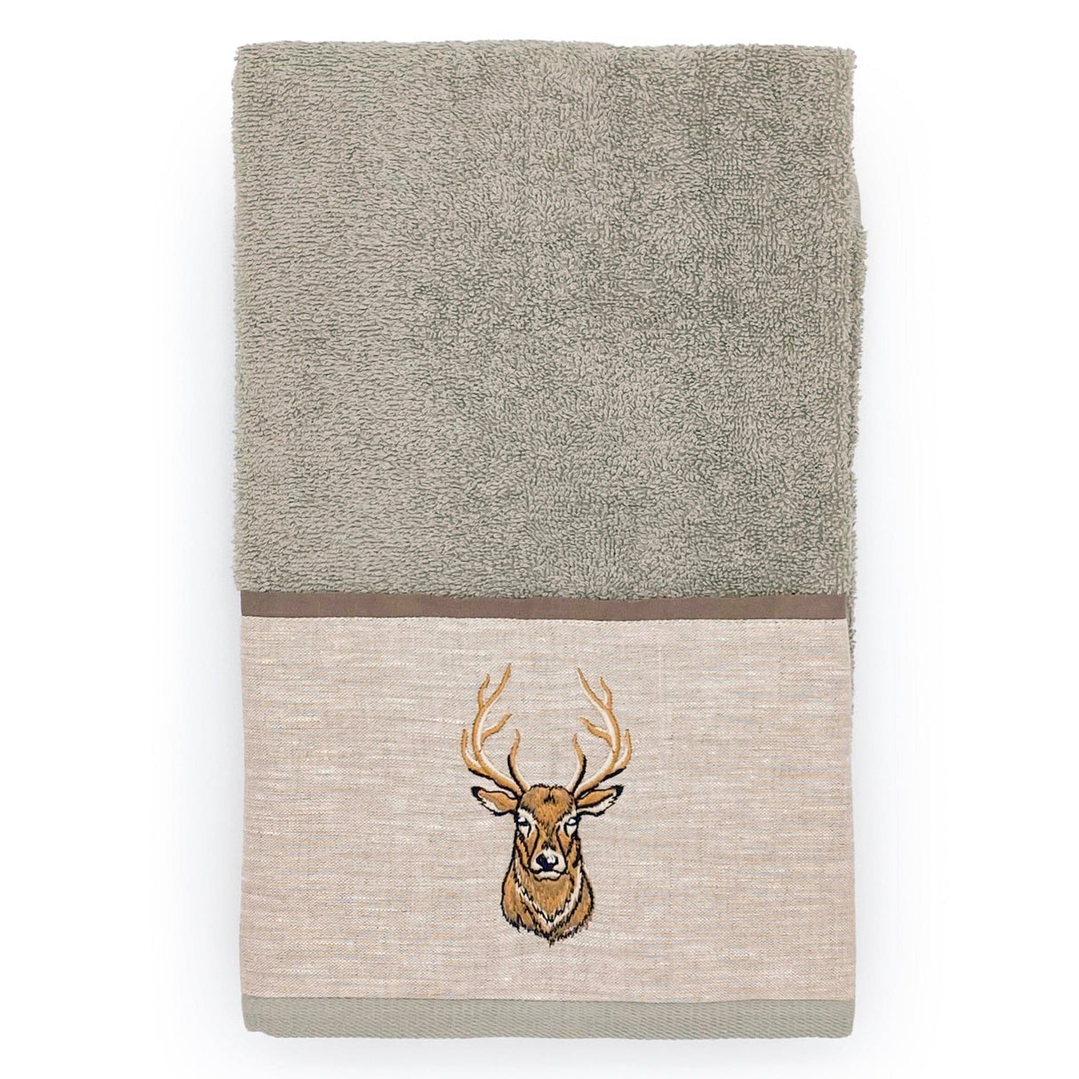 Telo da Bagno Spugna di Cotone con Balza in Lino - Fianna Telo spugna Creole Home Verde