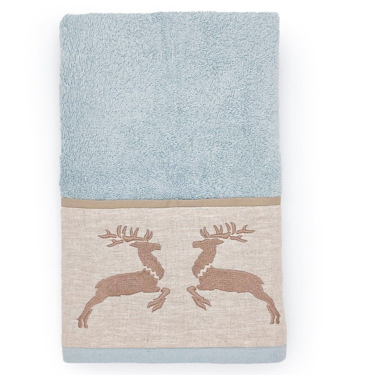 Telo da Bagno Spugna di Cotone con Balza in Lino - Renna Telo spugna Creole Home Azzurro