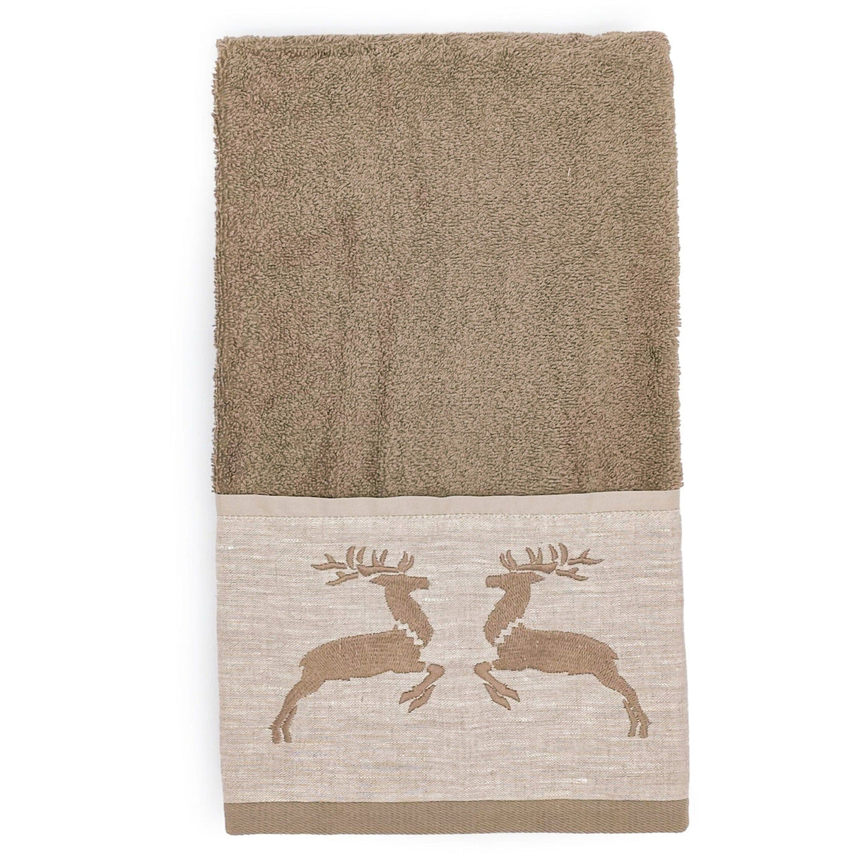 Telo da Bagno Spugna di Cotone con Balza in Lino - Renna Telo spugna Creole Home Tortora