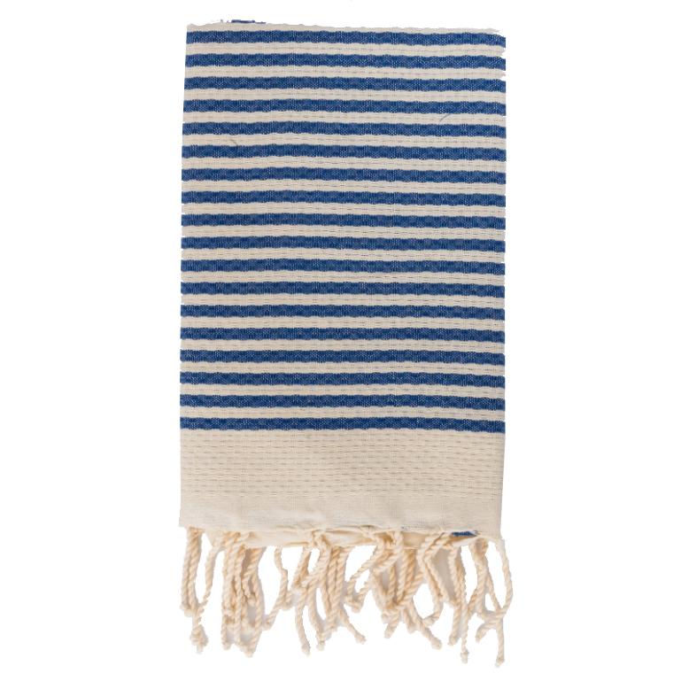 Telo Mare Fouta in Puro Cotone a Righe Larghe - Hammam Telo Mare Tadé Cobalto