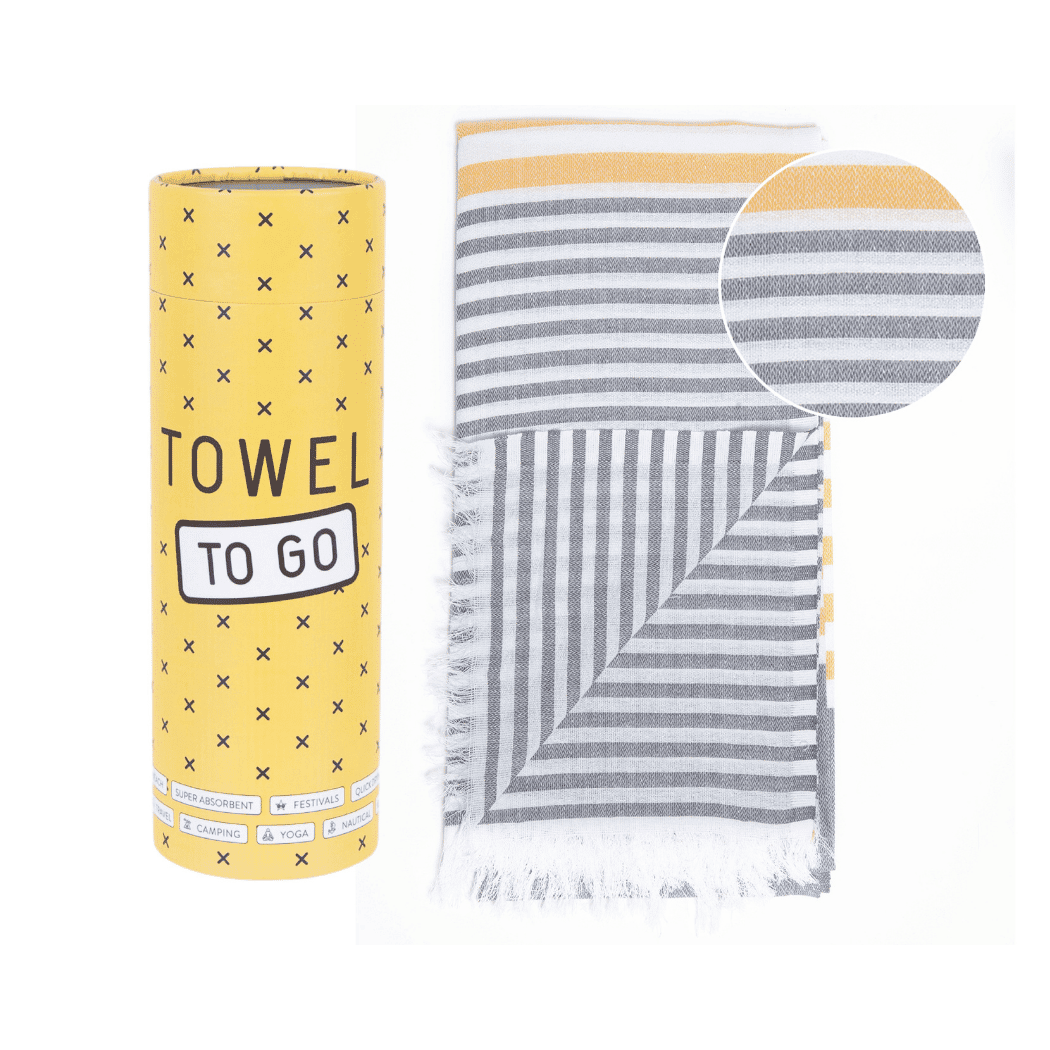 Telo Mare Fouta in Puro Cotone Rigato - Bali Telo Mare Towel to GO Grigio/Senape