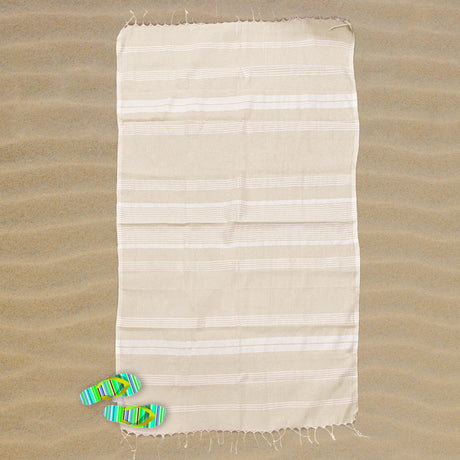 Telo Mare in Fouta di Cotone e Microspugna - Milano Telo Mare Marinette Saint-Tropez Beige