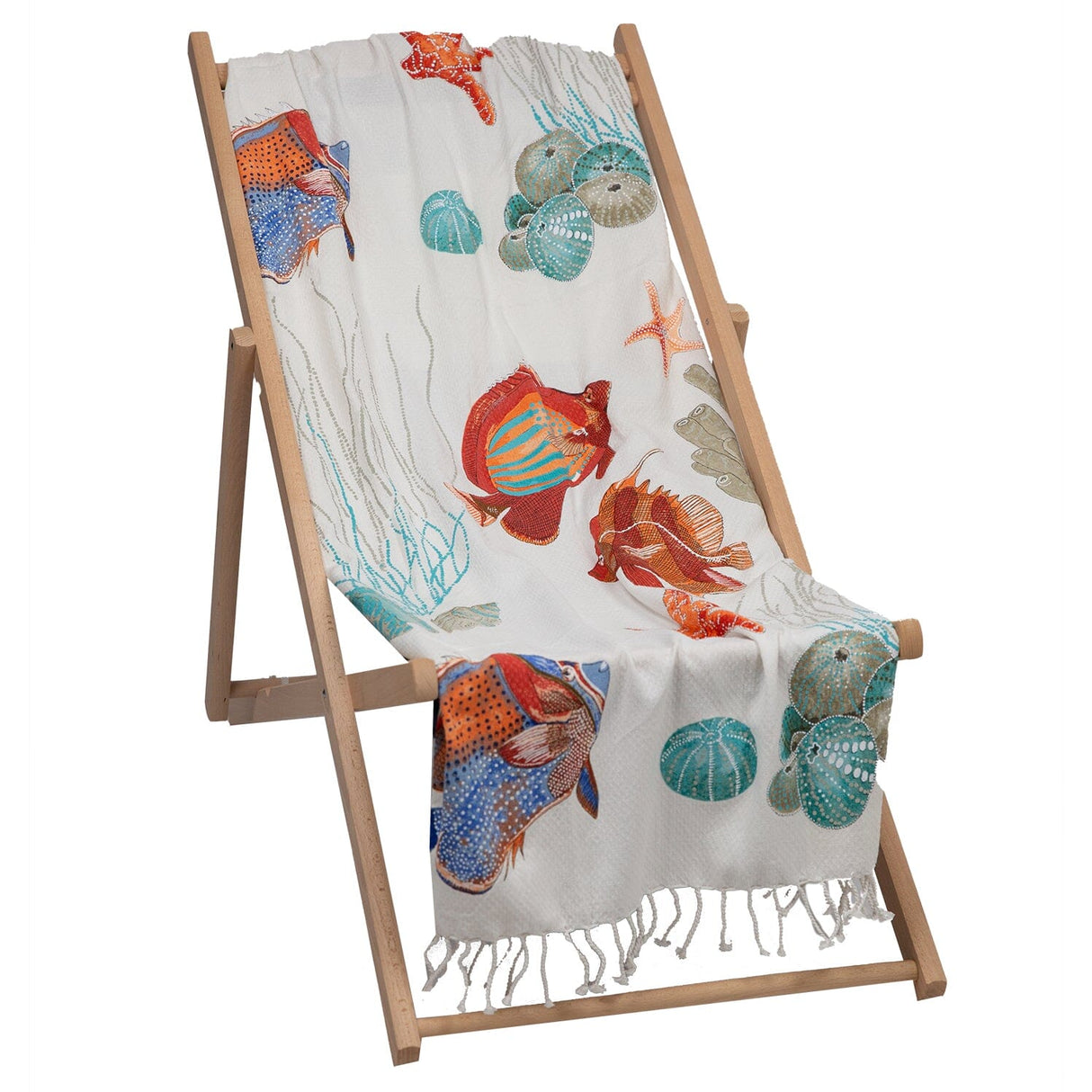 Telo Mare in Fouta di Cotone Fantasia Stampata - Caraibes Telo Mare Marinette Saint-Tropez Corallo