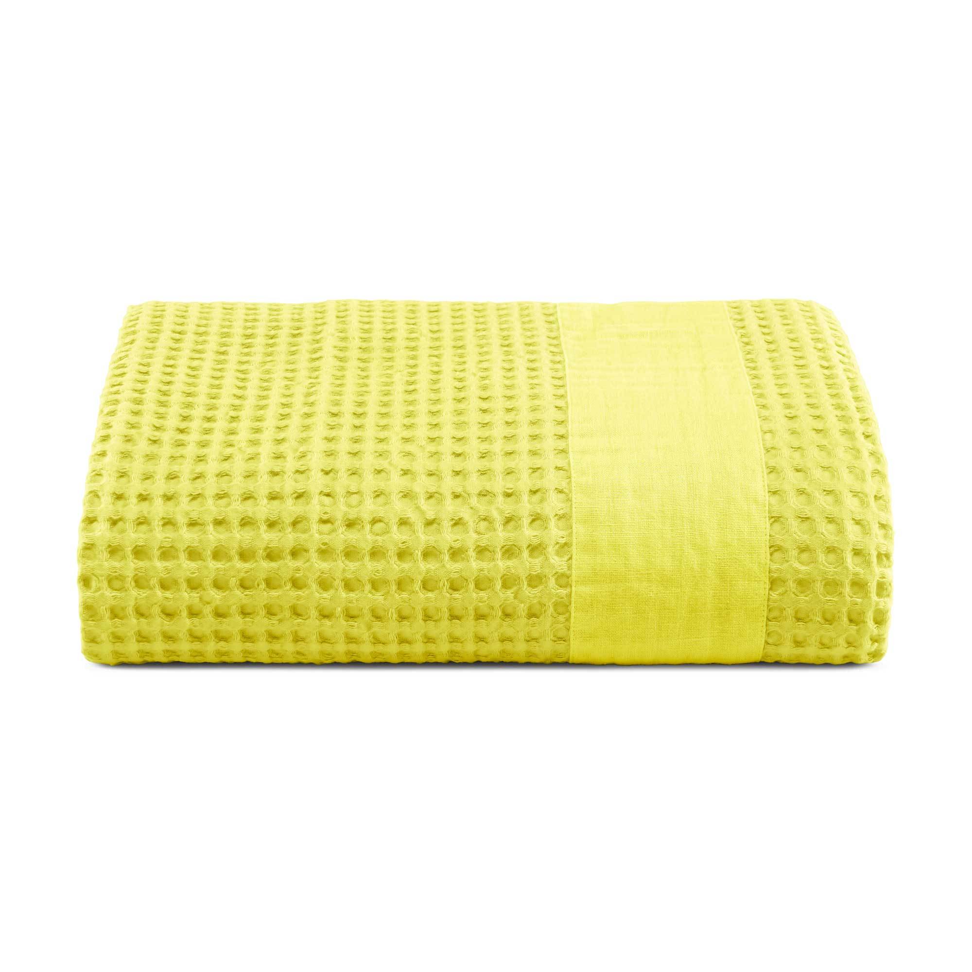 Telo mare XL in Puro Cotone Nido d'ape Stonewashed balza in lino - Palau Telo Mare Lisola Lime