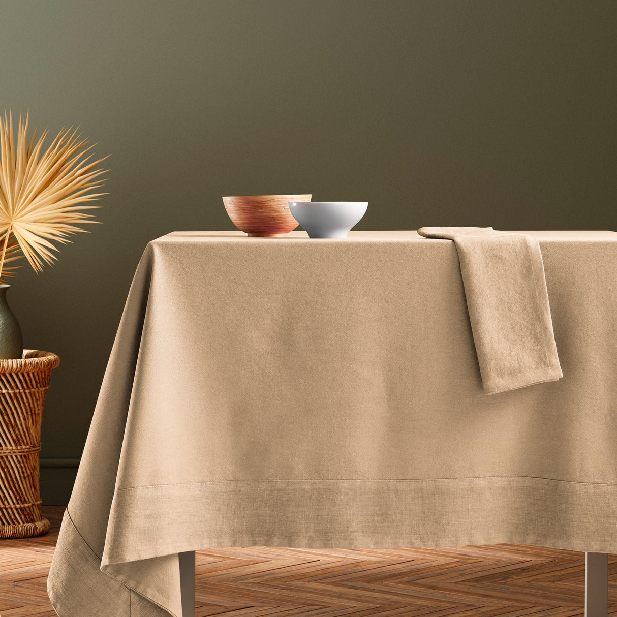 Tovaglia Cotone con Bordo in Lino StoneWashed NO STIRO - Loira Tovaglia Lisola