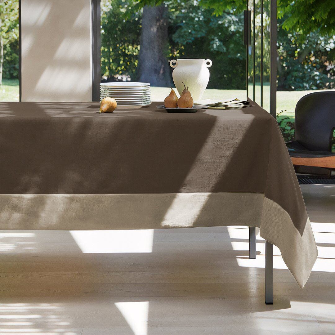 Tovaglia in Canvas di Puro Cotone Fiammato - Cornici Tovaglia Fazzini 145x220cm Corteccia/Travertino