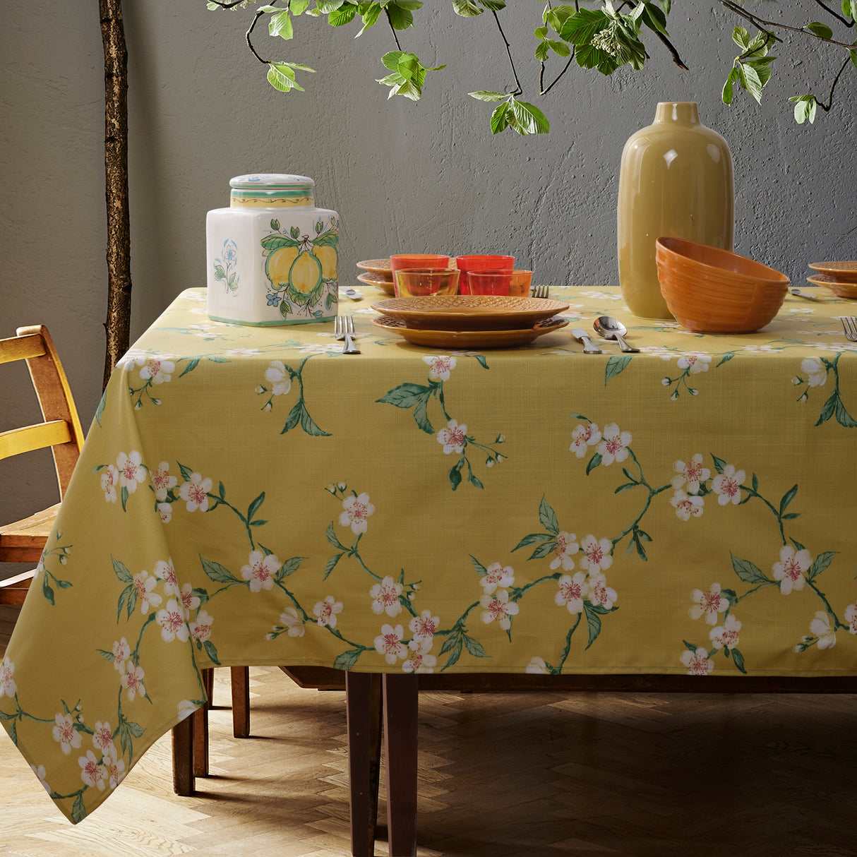 Tovaglia in Cotone Resinato Fantasia Floreale - Fleur Tovaglia Lisola Curry 150x180CM