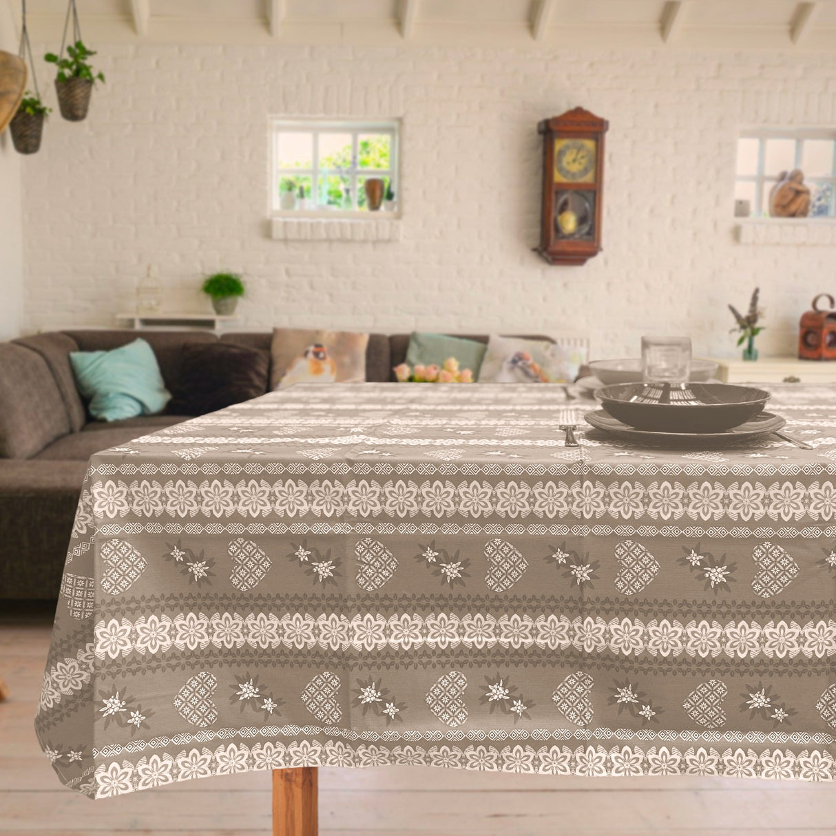 Tovaglia in Cotone Resinato Fantasia Tirolese - Entremont Tovaglia Lisola Naturale 150x180CM