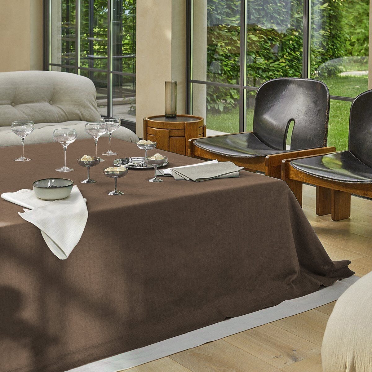 Tovaglia in Puro Cotone Fiammato - Sempre Tovaglia Fazzini 145x180cm Corteccia