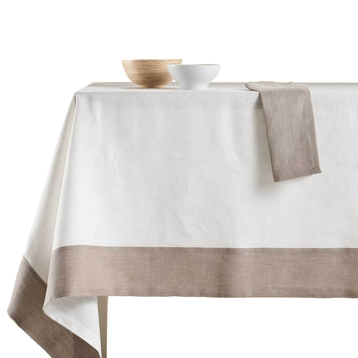 Tovaglia in puro Lino con balza in contrasto - Cassiopea Tovaglia Lisola Avorio 160x230