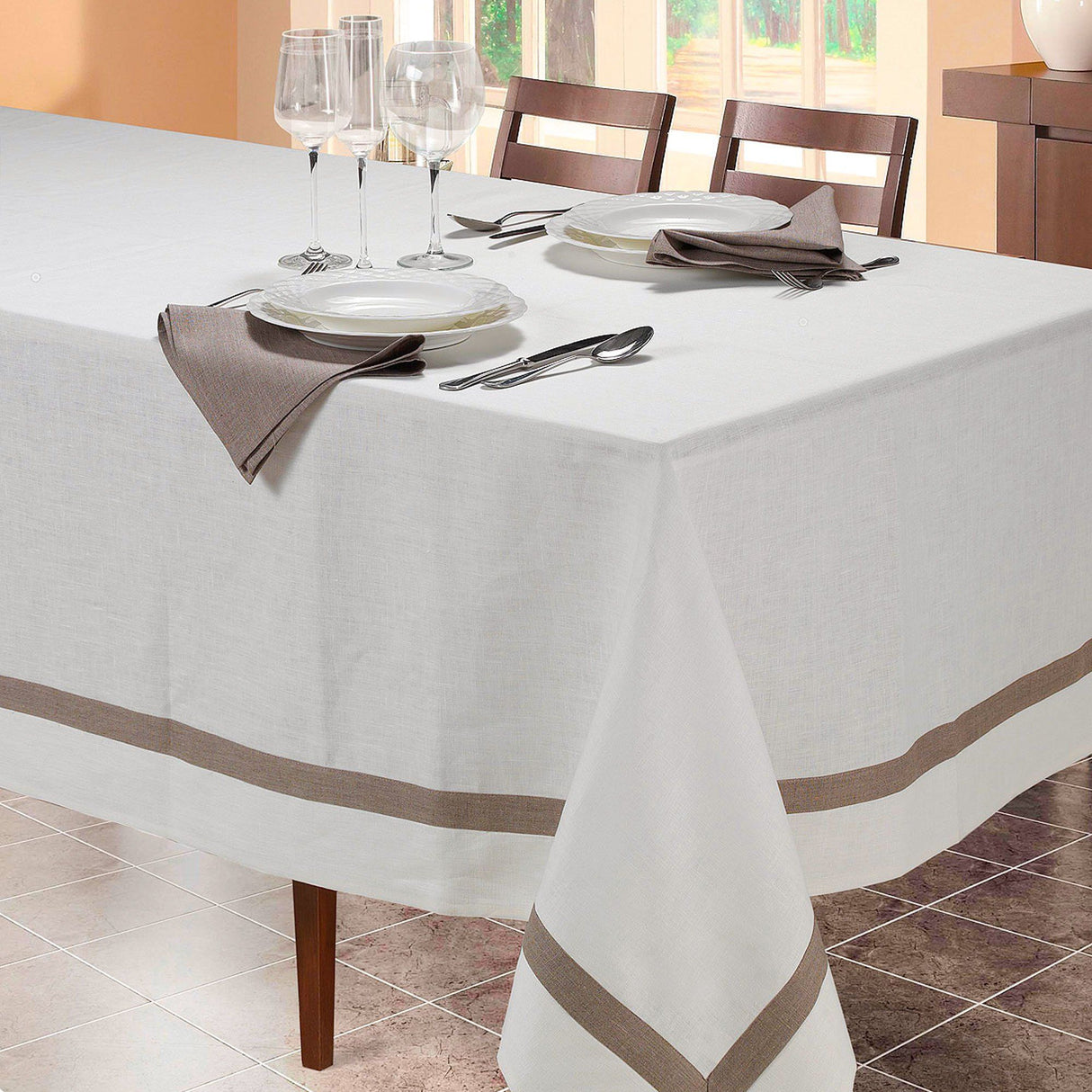 Tovaglia in puro Lino con balza Interna in contrasto - Sole Tovaglia Lisola