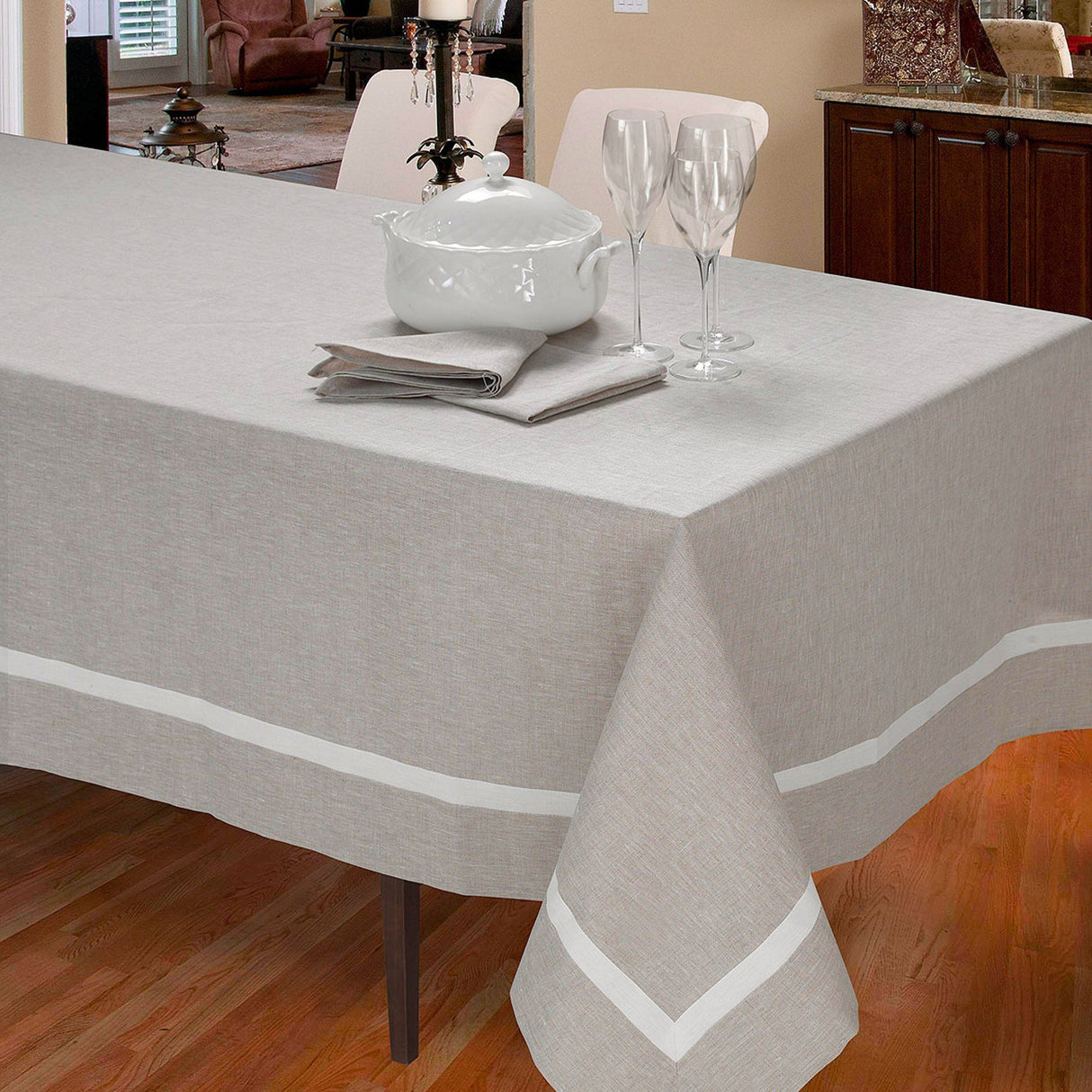 Tovaglia in puro Lino con balza Interna in contrasto - Sole Tovaglia Lisola