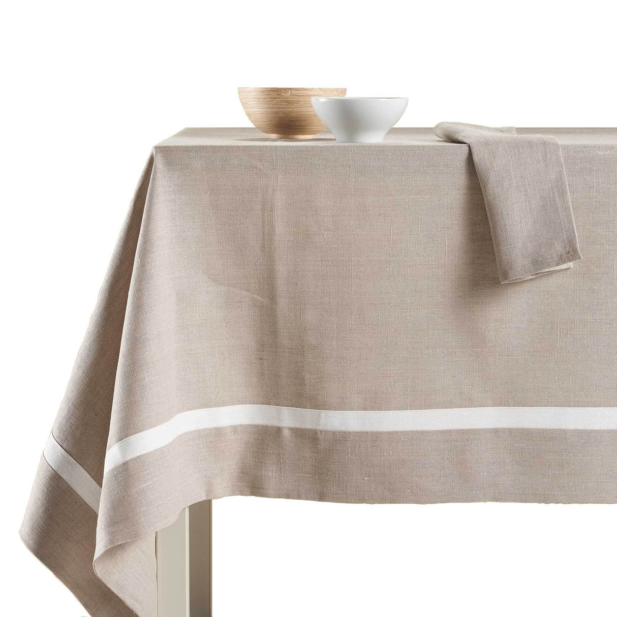 Tovaglia in puro Lino con balza Interna in contrasto - Sole Tovaglia Lisola Naturale 160x230
