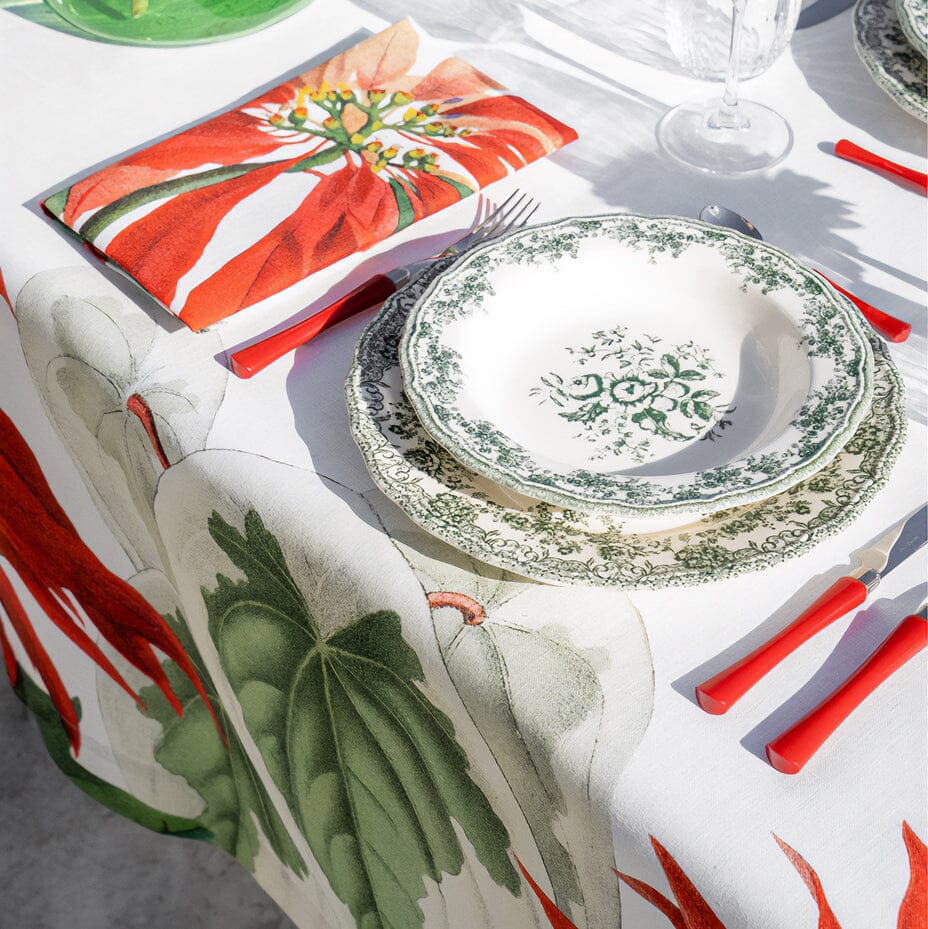Tovaglia in Puro Lino Fantasia Floreale - Poinsetta Tovaglia Napking