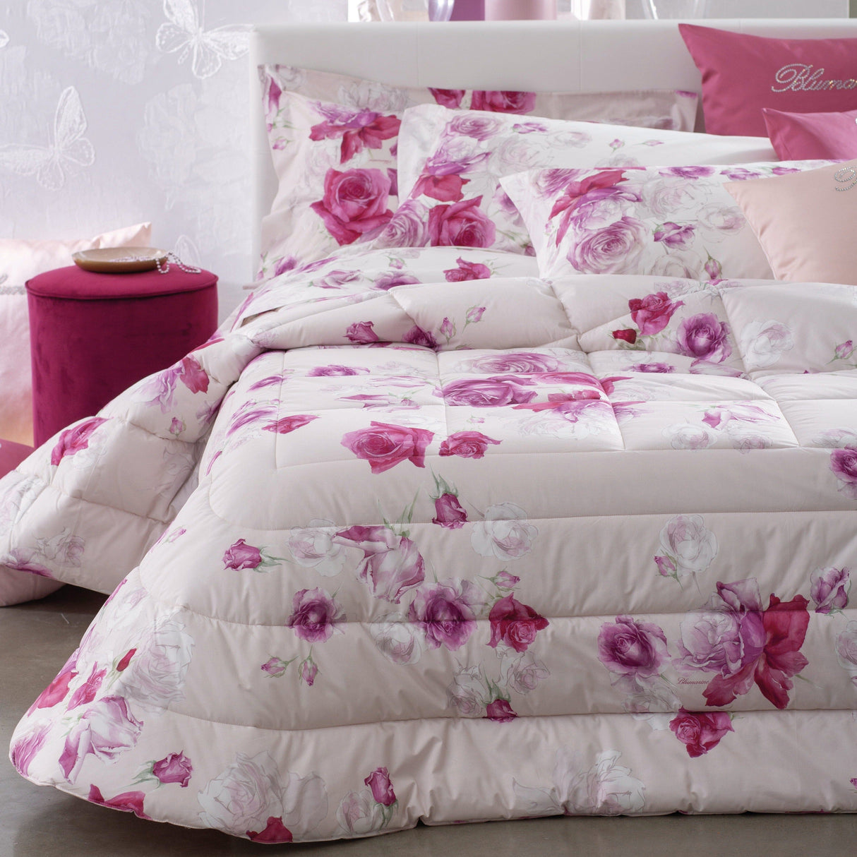 Trapunta in Percalle di Cotone Fantasia Floreale - Rose Trapunta Blumarine