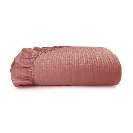 Trapuntino Leggero in Cotone StoneWash con Bordo in lino - Florida Trapuntino Estivo Lisola Matrimoniale Rosa Antico