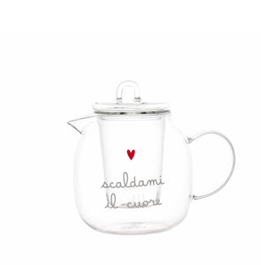 Teiera in Vetro Borosilicato Serigrafato - Scaldami il Cuore