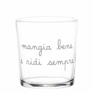 Set 6 Bicchieri in Vetro Temperato Serigrafati - Mangia Bene e Ridi Sempre