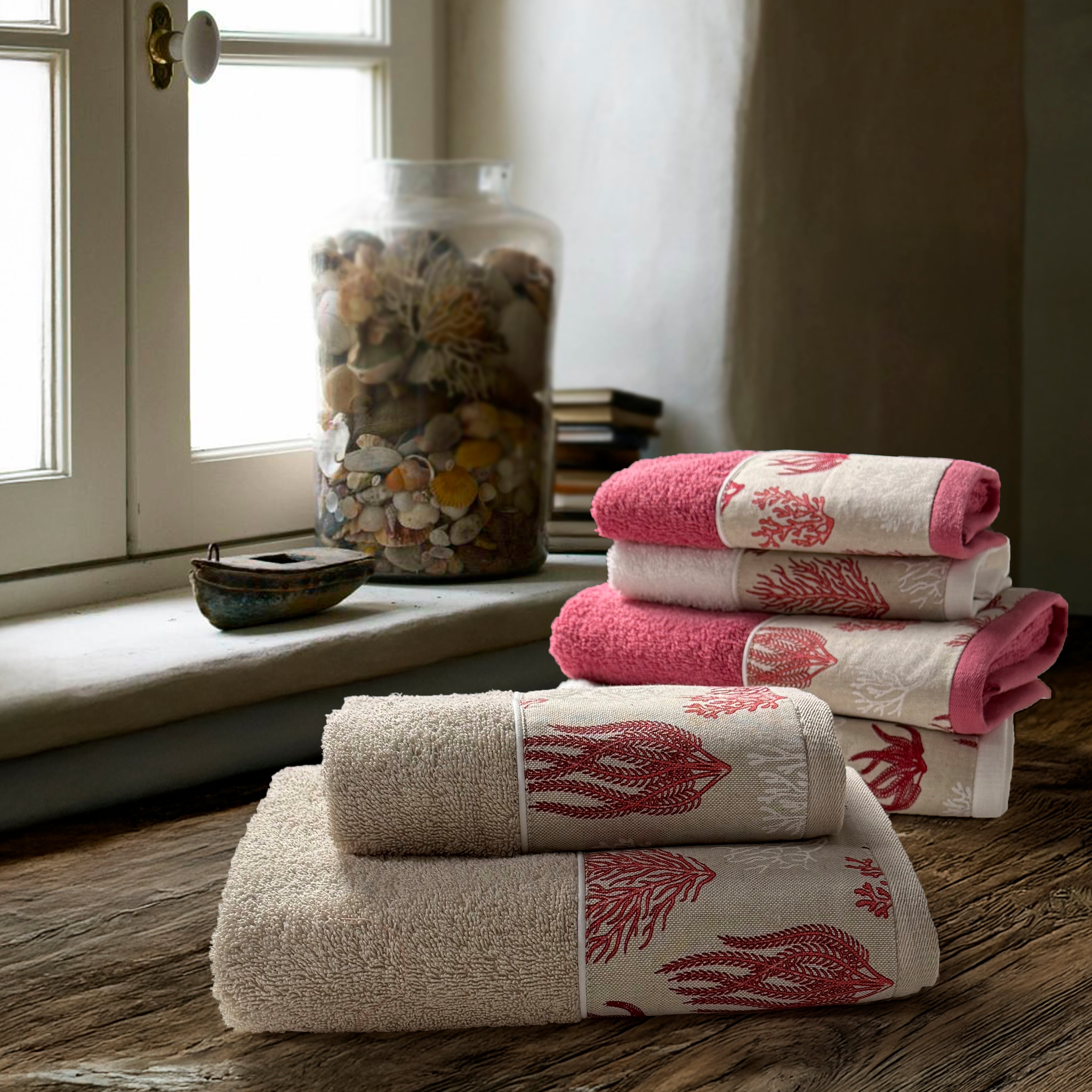 Coppia di Asciugamani in Spugna di Cotone - Vermiglio