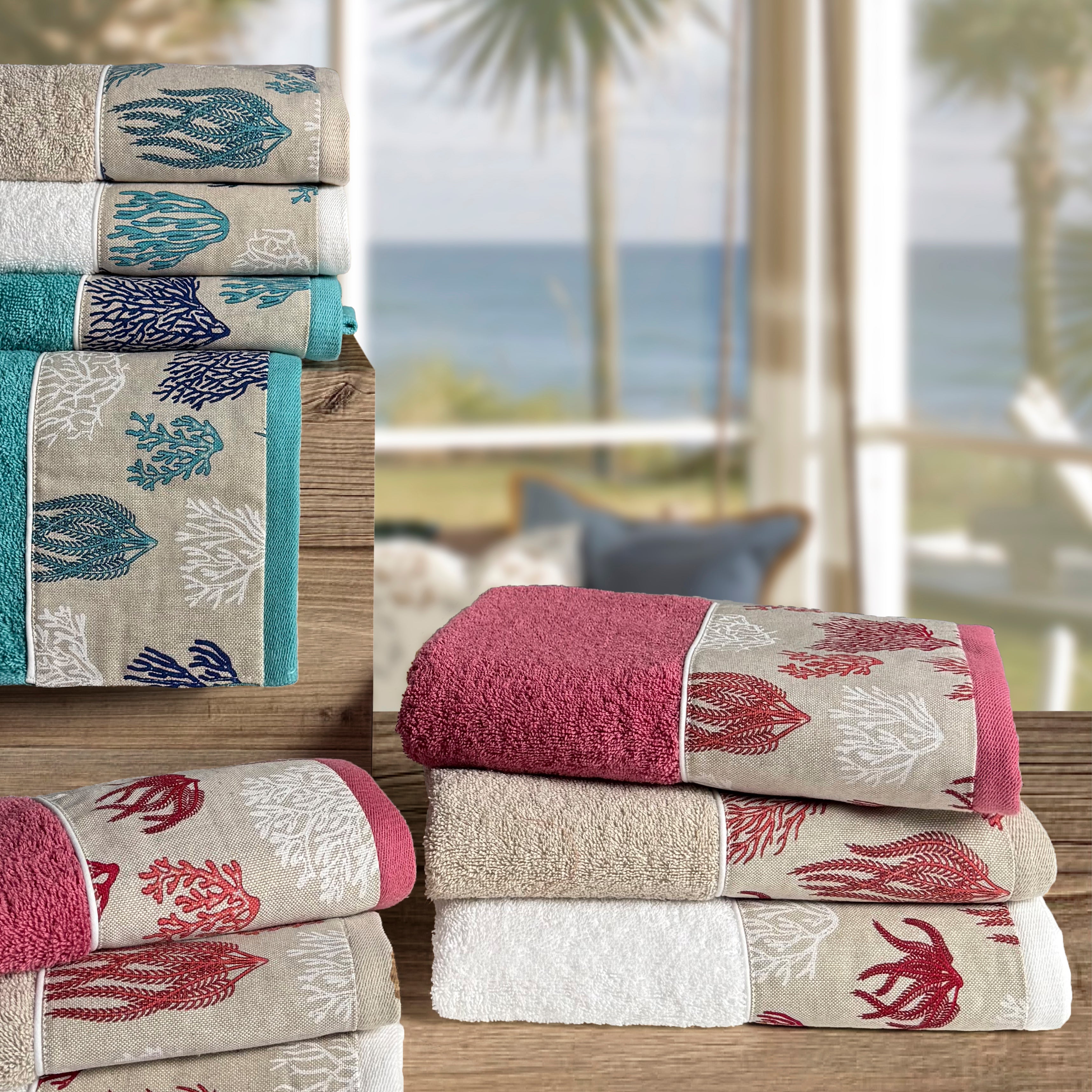 Coppia di Asciugamani in Spugna di Cotone - Vermiglio