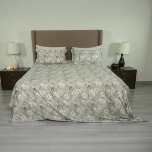 Completo Lenzuola Copriletto in Raso di Cotone Egiziano con Stampa Floreale - Aida