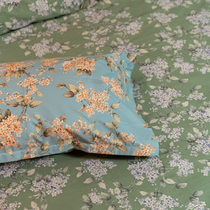 Completo Lenzuola Copriletto in Percalle di Cotone Egiziano con Stampa Floreale - Serenelle