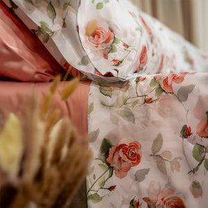 Completo Lenzuola Copriletto in Raso di Cotone Egiziano con Stampa Floreale - Rosaire