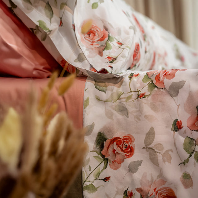 Completo Lenzuola Copriletto in Raso di Cotone Egiziano con Stampa Floreale - Rosaire