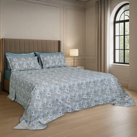 Completo Lenzuola Copriletto in Percalle di Cotone Egiziano con Stampa Floreale - Alba