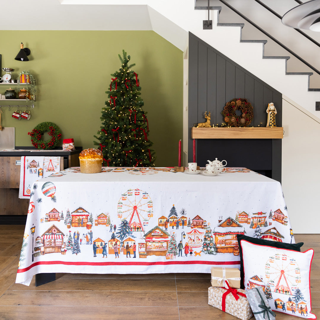 Tovaglia in Puro Cotone Fantasia Natalizia - Christmas Village