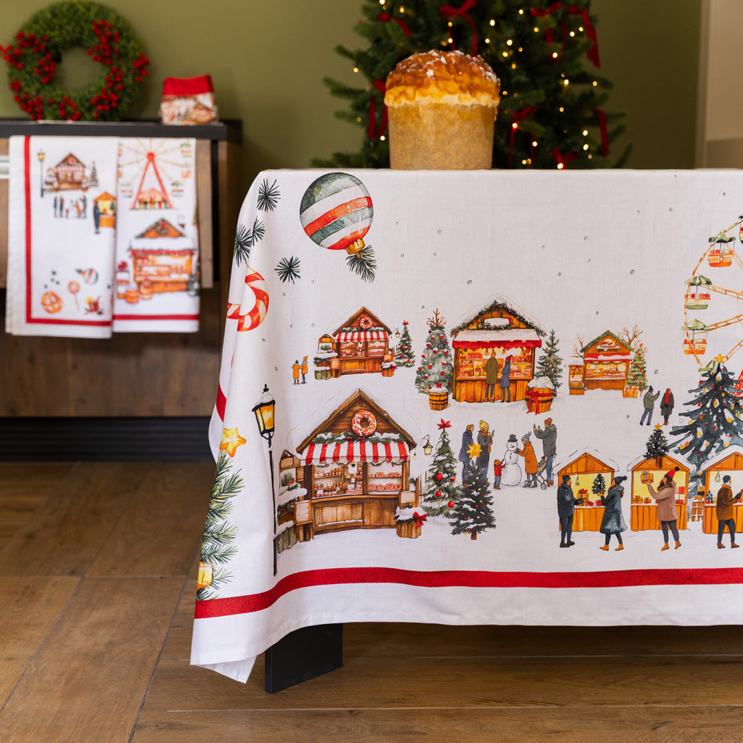 Tovaglia in Puro Cotone Fantasia Natalizia - Christmas Village