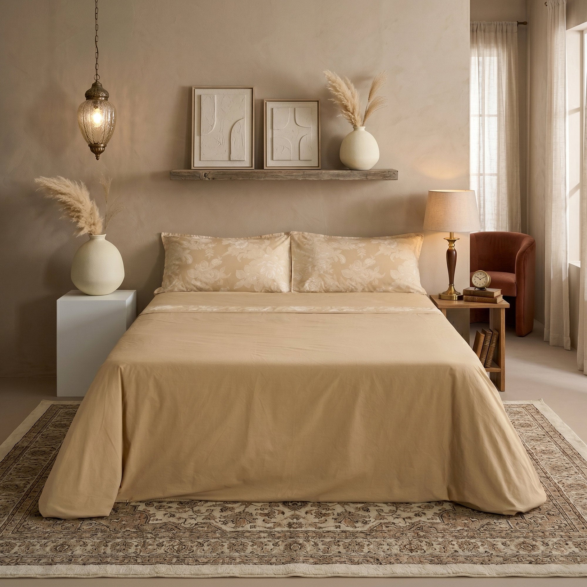 Completo Lenzuola in Percalle di Cotone Stonewashed Fantasia Floreale - Eko Allen