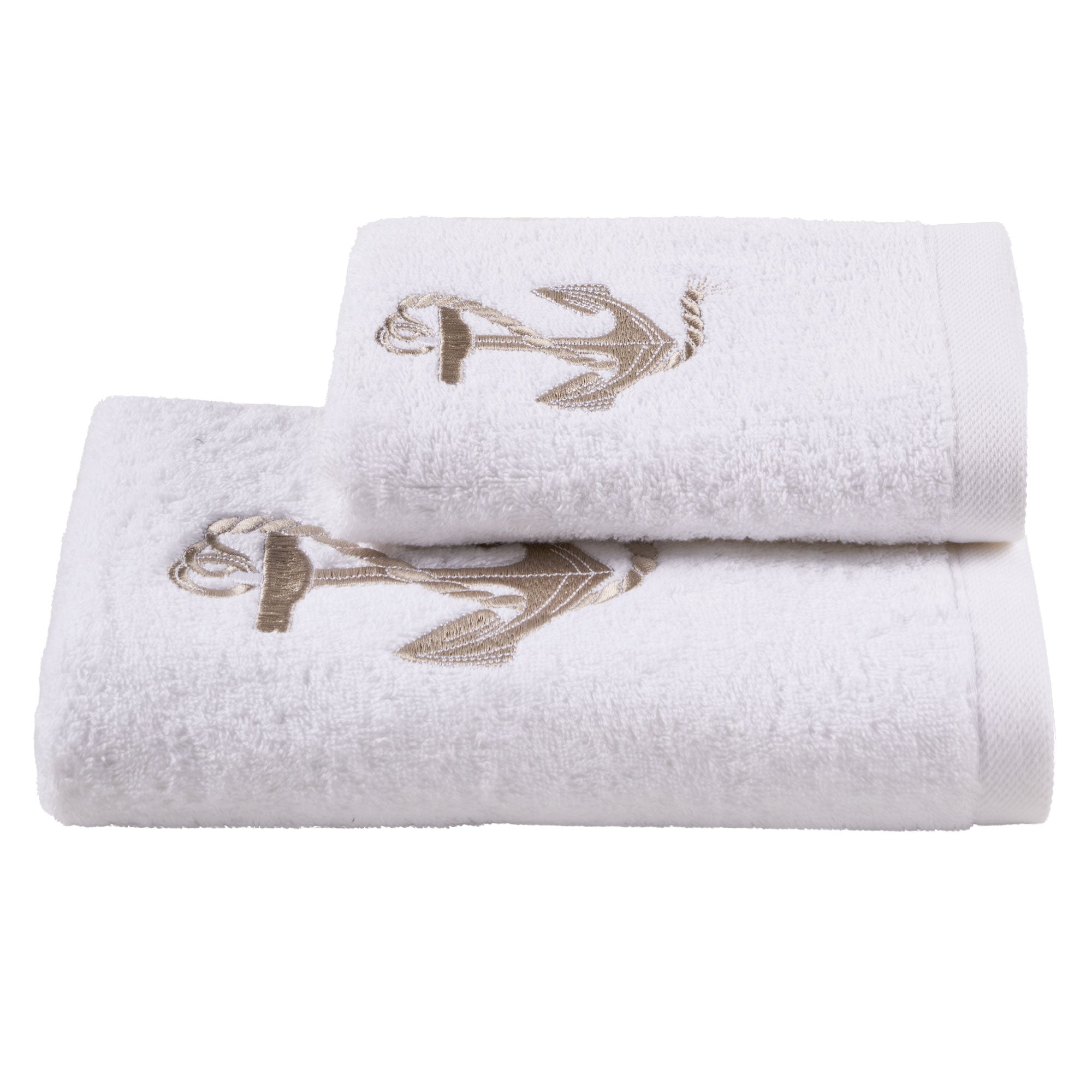 Coppia di Asciugamani in Spugna in Cotone con Ricamo - Ancora