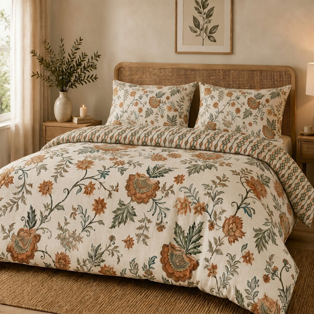 Parure Copripiumino in Percalle di Cotone Fantasia Floreale - Batik