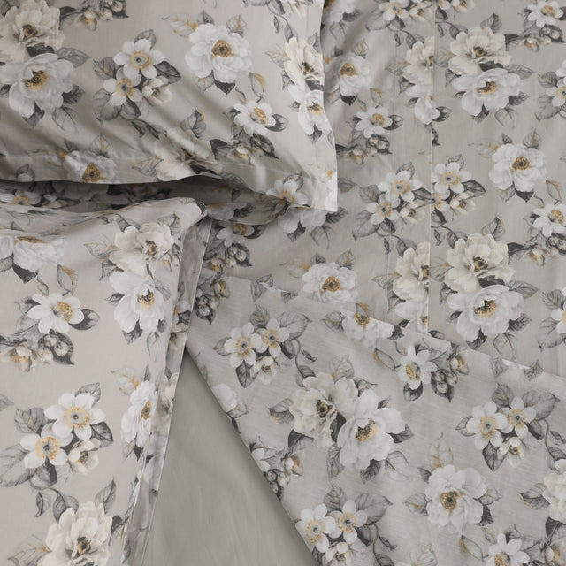 Completo Lenzuola Copriletto in Percalle di Cotone Egiziano con Stampa Floreale - Fiaba Bloom